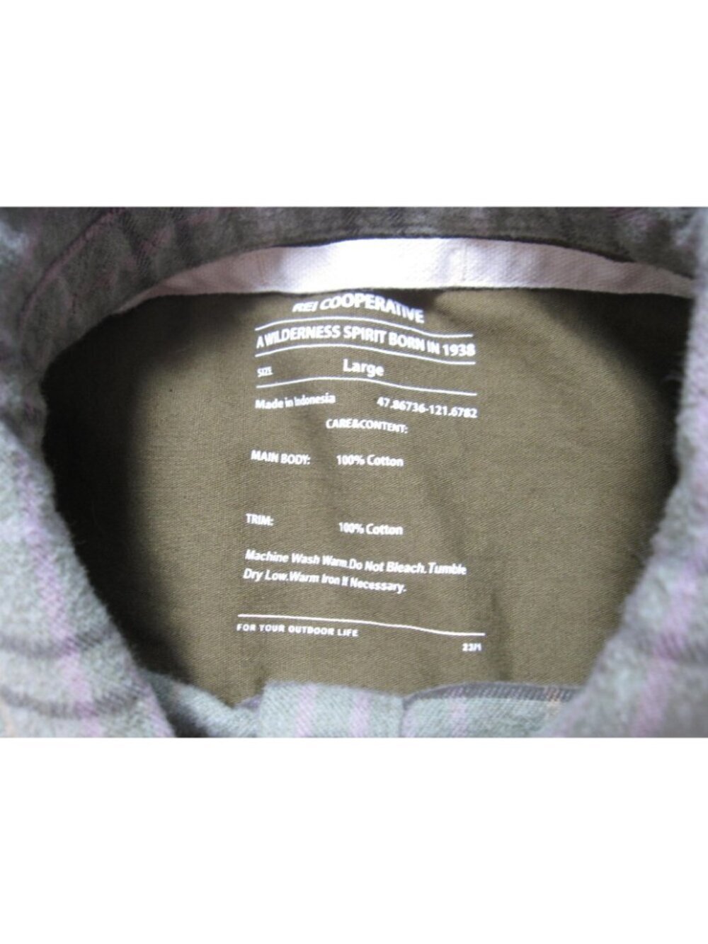 REI Co-op Men Sz L Flannel Shirt Plaid Button Cabincore Gorpcore Hiking (M188) - Picture 3 of 6
